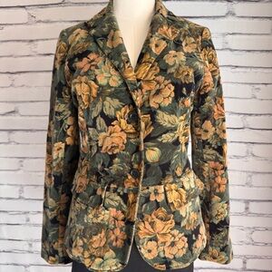 Tornado Mart Femme Floral Velour Blazer Jacket Japan Tapestry Velvet Feel Sz 40